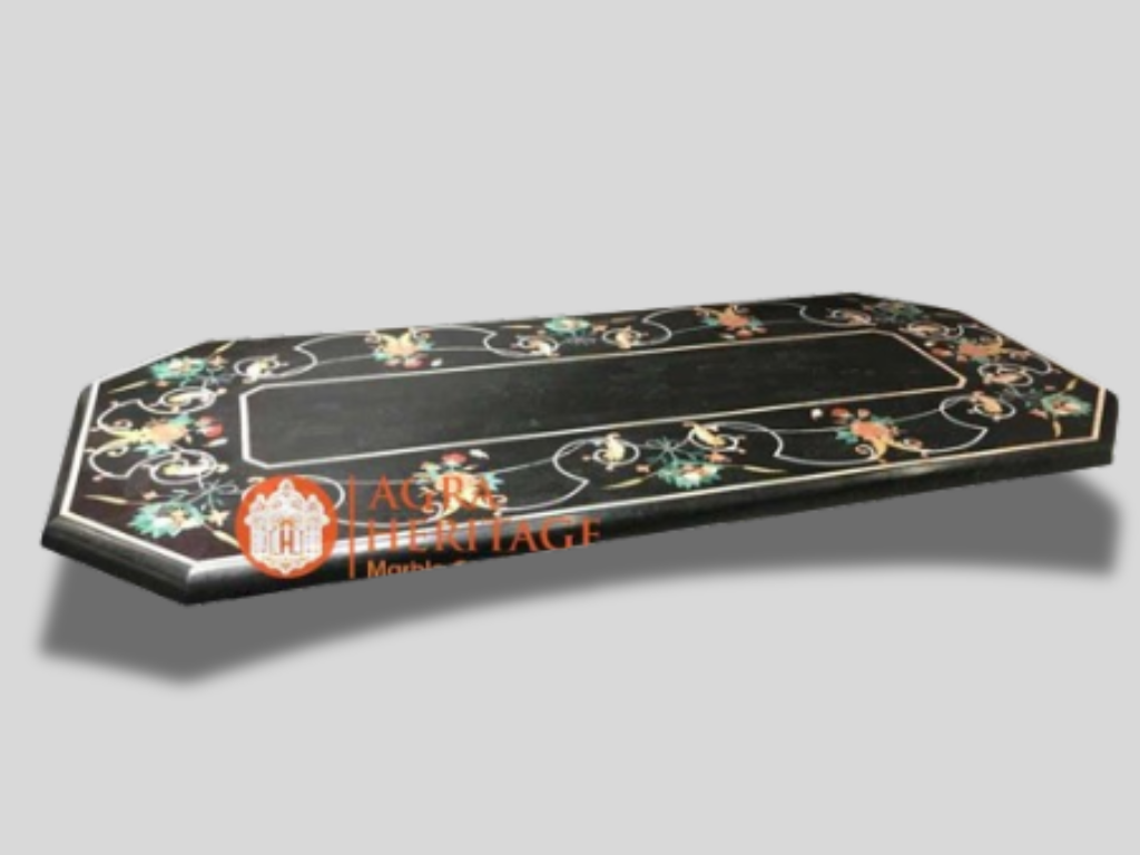 Black Marble Living Room Dining Table Top Inlay Floral Arts